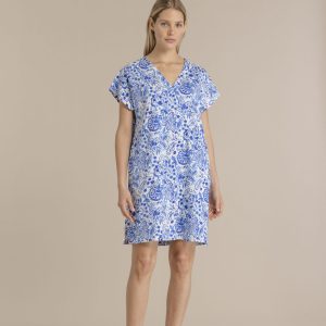 Rif.3195 camicia da notte donna in cotone manica corta articolo acquerello blu