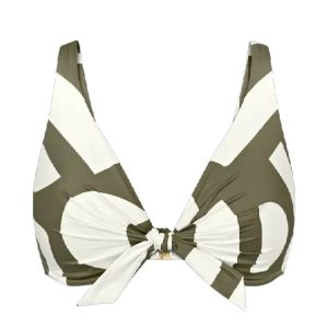 Top bikini a triangolo verde oliva con nodo centrale
