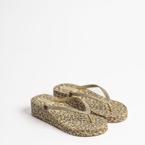 Rif.3047 Felina – Infradito con Zeppa Animalier e Fascetta Glitter Oro