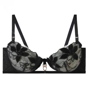 Reggiseno in pizzo con ferretto e dettaglio gioiello centrale