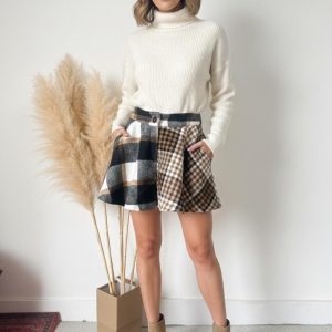 Gonna Corta a Quadri Donna Vita Alta | Mini Gonna Patchwork Elegante