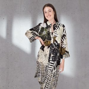 Abito chemisier stampato floreale-geometrico