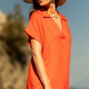 Rif.3306 Abito camicia corto donna in lino e viscosa articolo sunrise