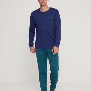 Rif.2998 Pigiama uomo brooklyn in caldo cotone felpato con collo tre bottoni conformato