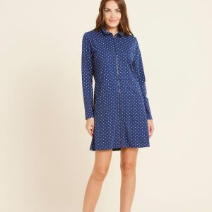 Rif.2596 Vestaglia donna in cotone manica lunga con chiusura zip conformato