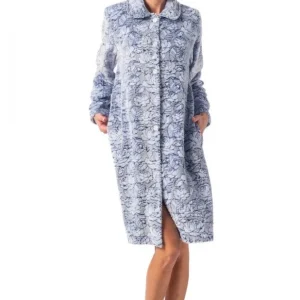 Vestaglia abbottonata blue "Roses" - Donna